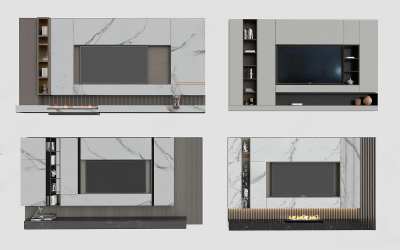 现代电视墙组合3D模型下载